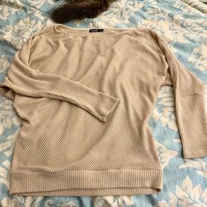 Tan off the shoulder baggy sweater